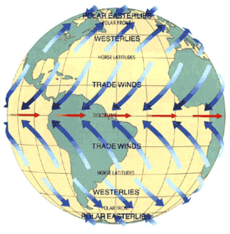 Направление пассатов. Схема пассатов ветров. Господствующие ветра на земле. Преобладающие ветры. Направление ветров на карте.