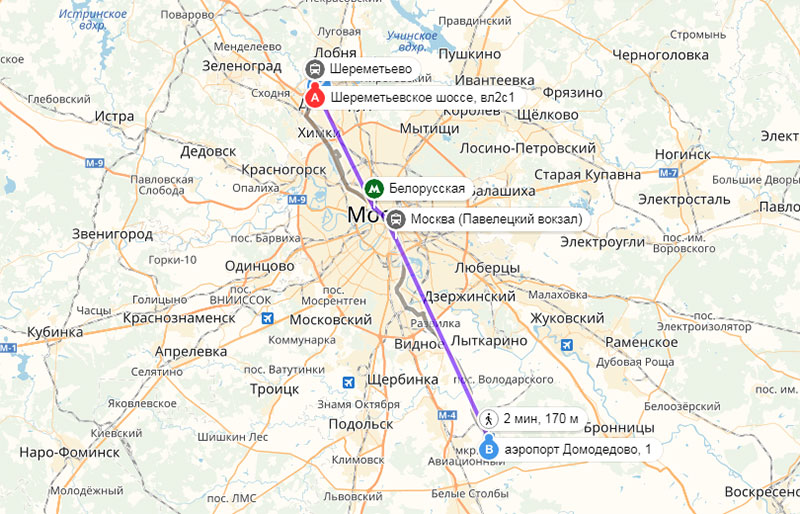 Павелецкий вокзал шереметьево расстояние