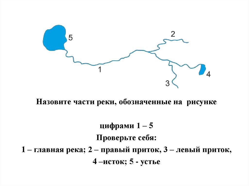 На схеме обозначена река. Обозначения частей реки. Назвать части реки. Как называются части реки. Обозначьте цифрами на схеме части реки.