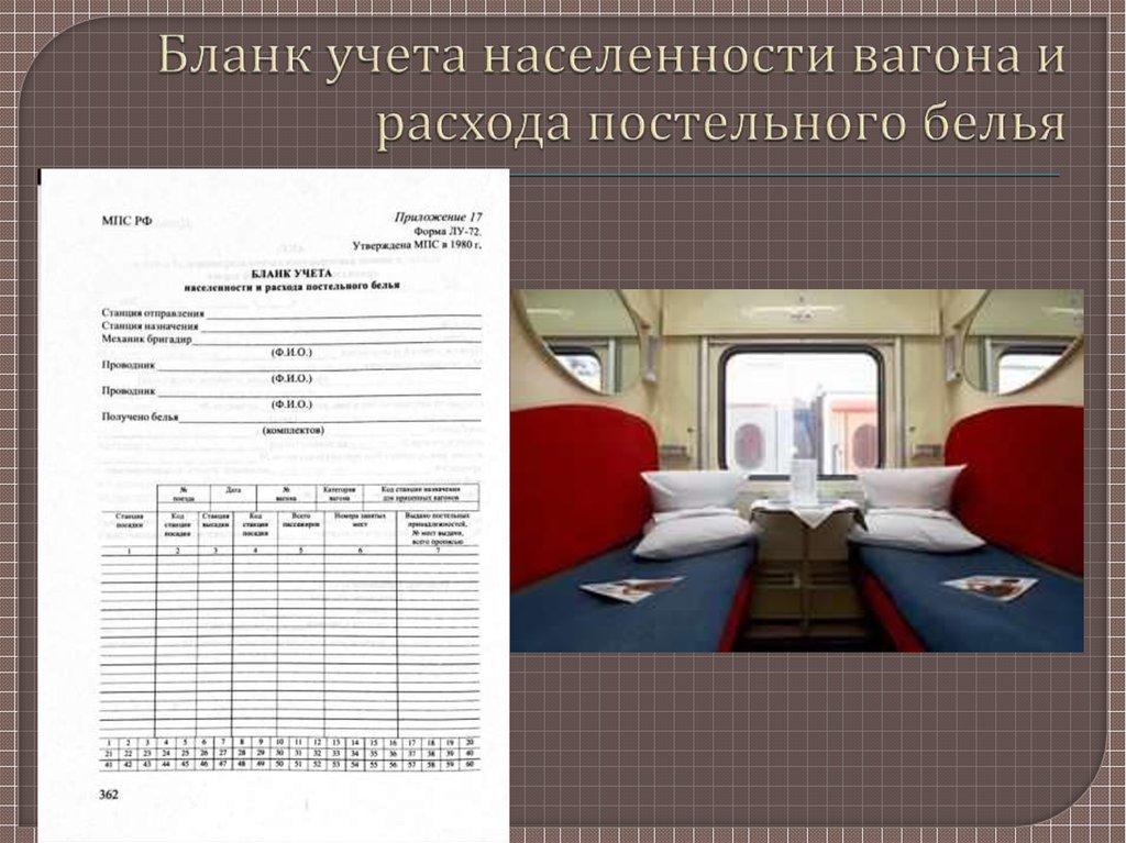 Как определить вагон поезда. Бланк учета населенности вагона. Форма Лу 72 РЖД. Учёт населённости вагона. Лу – 72. Населенности вагона и расхода постельного белья.