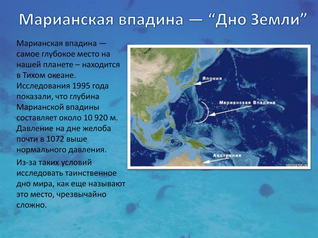 Объекты расположены в тихом океане. Марианская впадина глубина на карте мирового океана. Дно Тихого океана Марианский желоб. Марианский желоб и Марианские острова на карте. Марианская впадина на карте Тихого океана глубина.