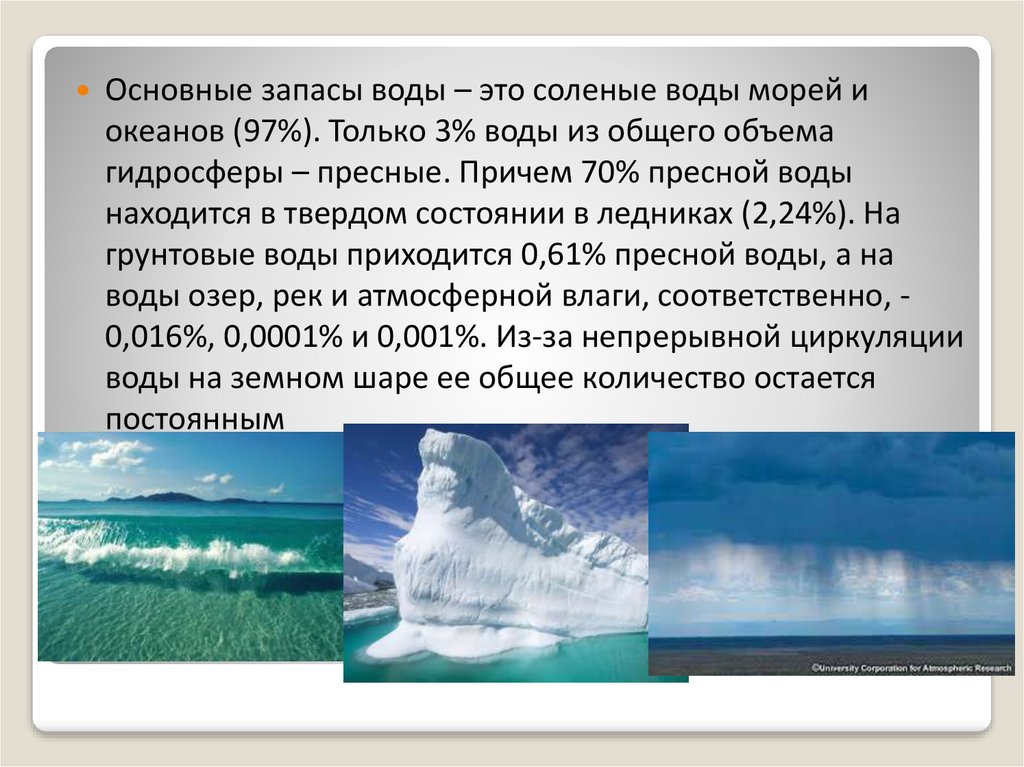 Почему вода в океане соленая ответ. Мировой океан пресная вода. Основные запасы воды. Запасы воды в морях и океанах. Запасы воды в природе.