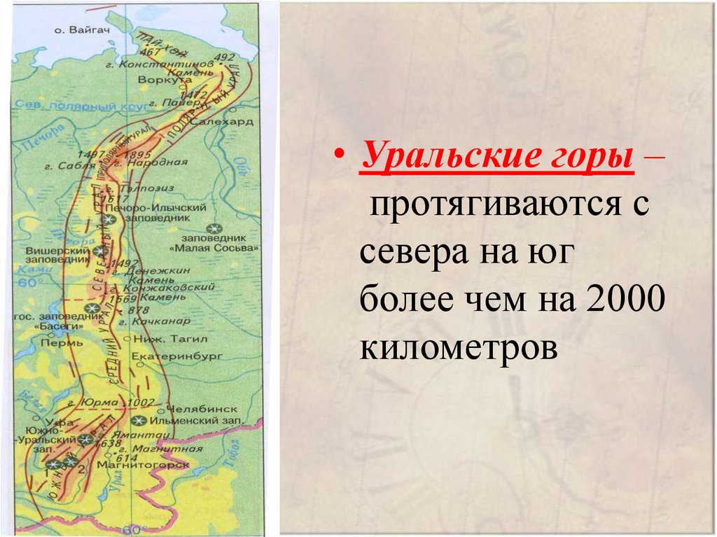 Уральские горы высота. Горы Урал протяженность. Протяженность уральских гор. Уральский хребет протяженность. Протяженность уральских гор с севера на Юг.