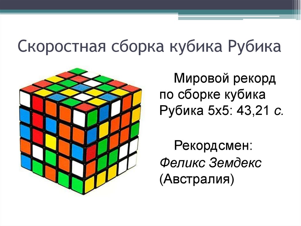 Рекорд сбора кубика. Рекорд кубика Рубика 3х3. Презентация на тему кубик Рубика.