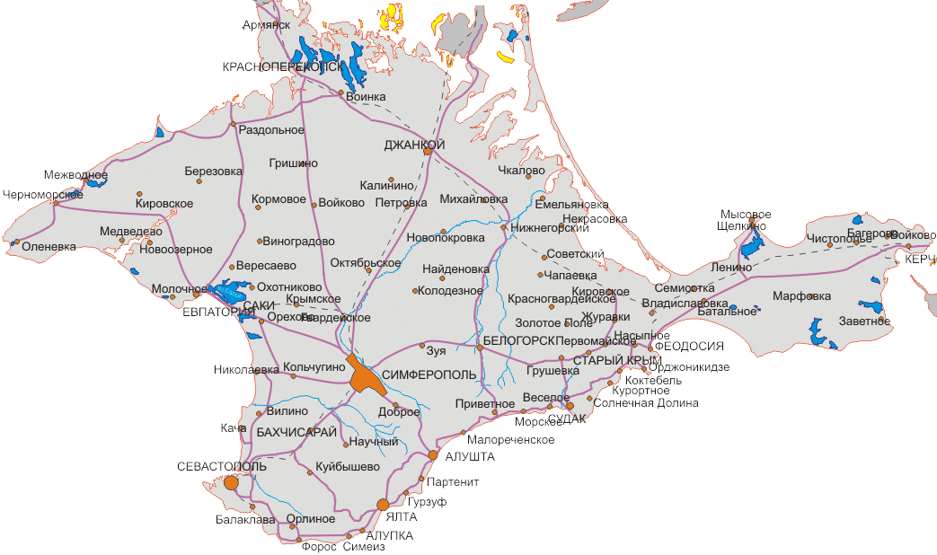 Карта крыма с городами и поселками
