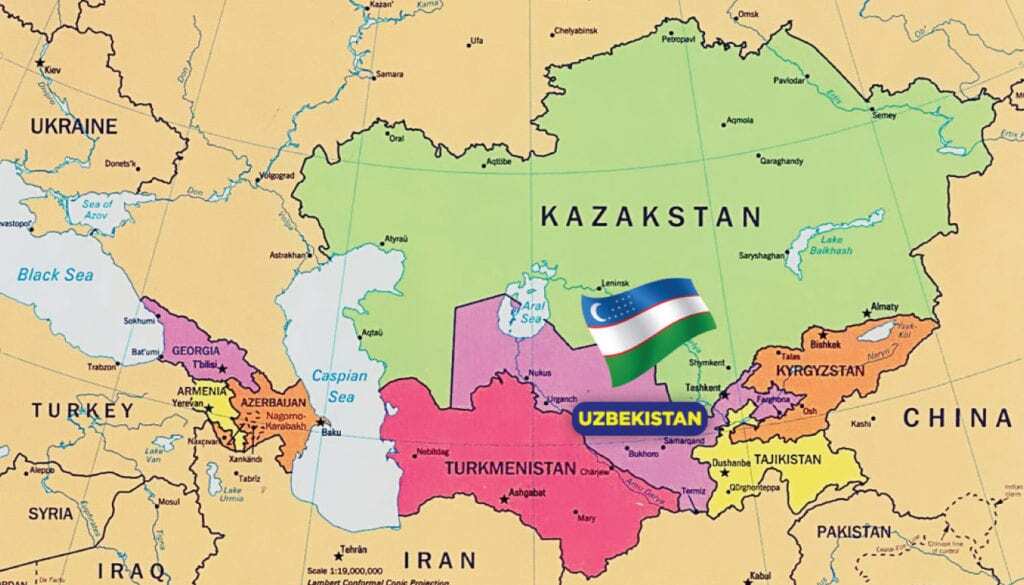 Можно узбекистан граница. Казахстан и Узбекистан на карте. Узбекистан на карте Азии с границами.