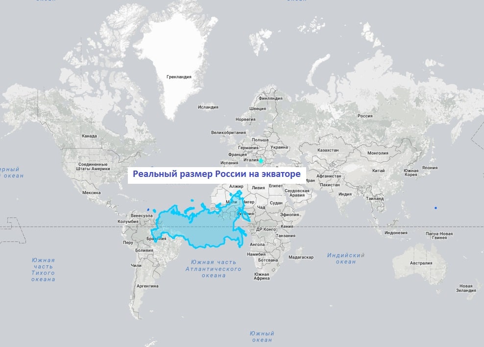 Пересекая страны. Реальный размер России. Реальные Размеры стран. Площадь России и Гренландии. Экватор на карте России.