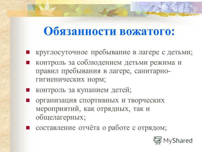 Должностная инструкция воспитателя в лагере. Обязанности в лагере. Обязанности вожатого. Должность вожатого в лагере. Должностная инструкция вожатого.