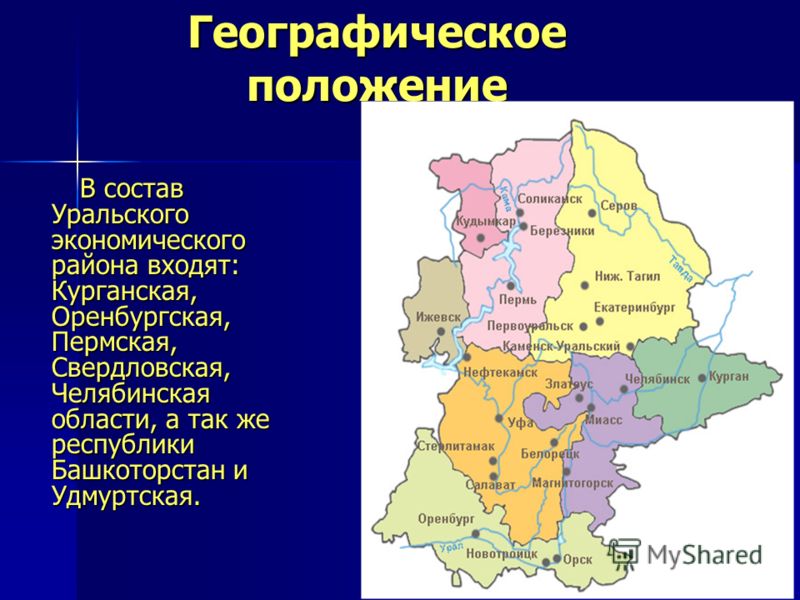 Урал какие города. Урал состав Уральского экономического района. Состав субъектов Уральского экономического района. Урал экономический район состав района. Уральский экономический район экономический ЭГП.