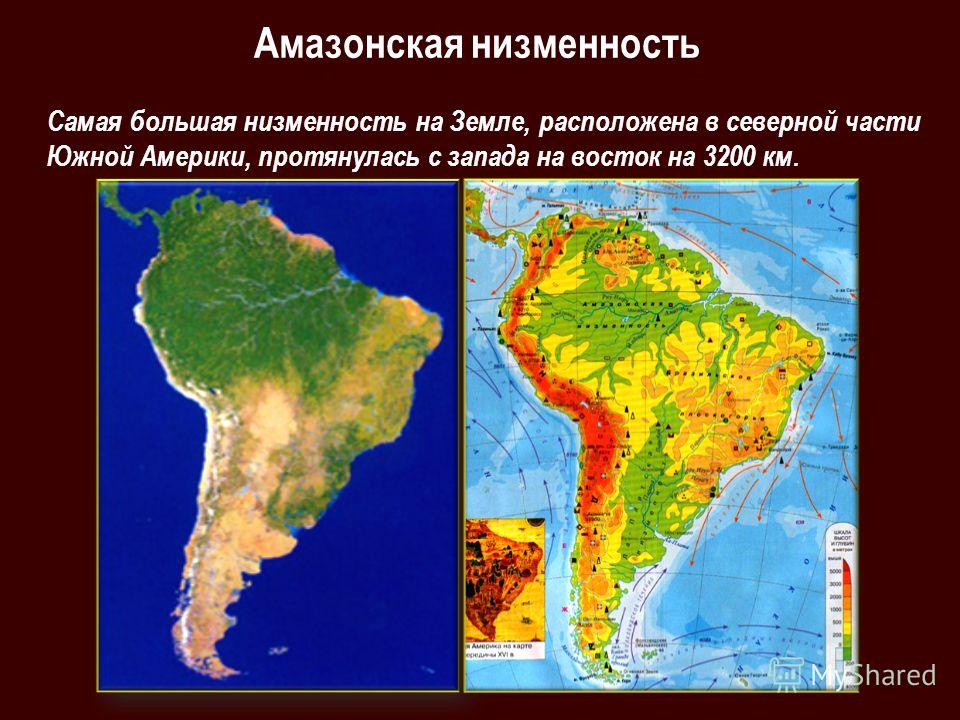 Площадь южной америки. Амазонская низменность на карте Южной Америки. Амазонская низменность самая большая низменность на земле. Границы амазонской низменности на карте. Ампзонская нищменностьна карте.