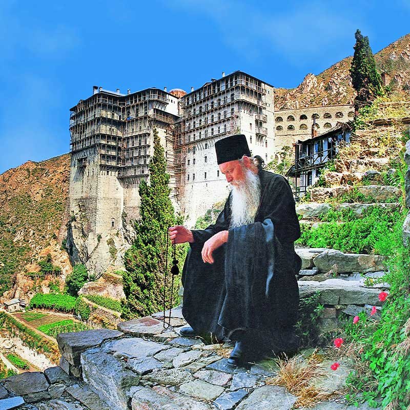Кельи горы Афон. Святая гора Афон. Монастырь Симонопетра Афон, Греция.