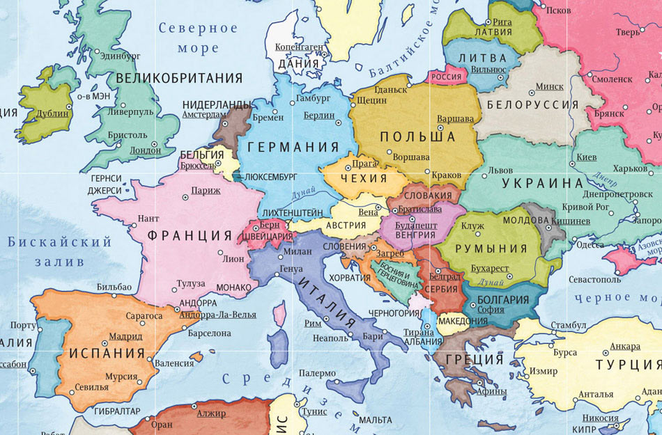 Карта западных стран с названиями. Испания на политической карте Евразии. Политическая карта Европы с границами. Бельгия карта Европы со странами крупно.