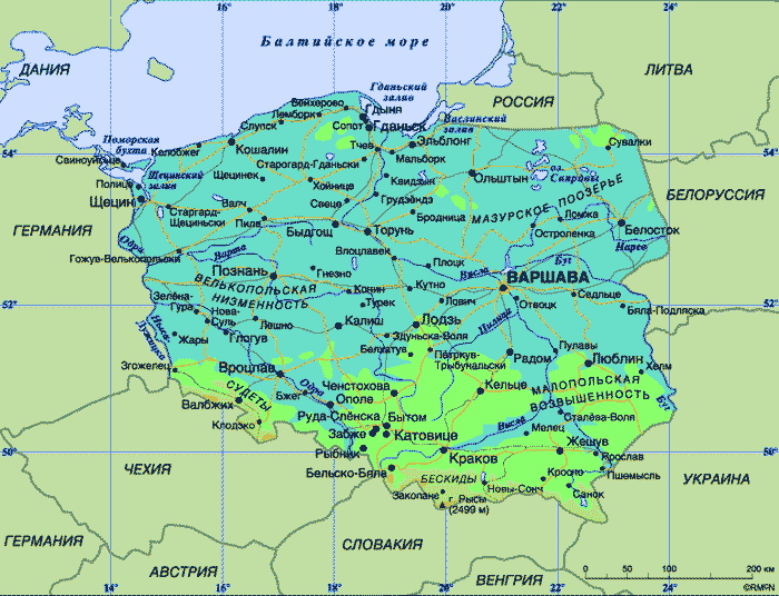 Карта польши с городами на русском