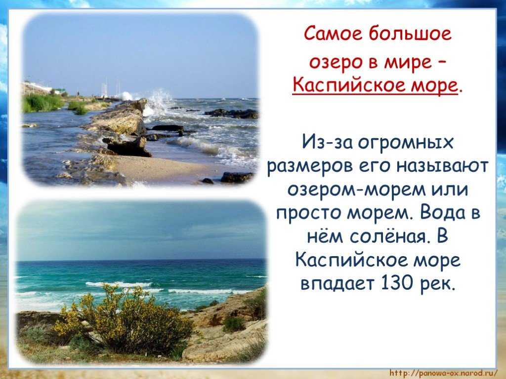 Моря озера и реки россии. Самое большое озеро в мире Каспийское. Море для презентации. Каспийское море самое большое. В Каспийское море впадает 130 рек.