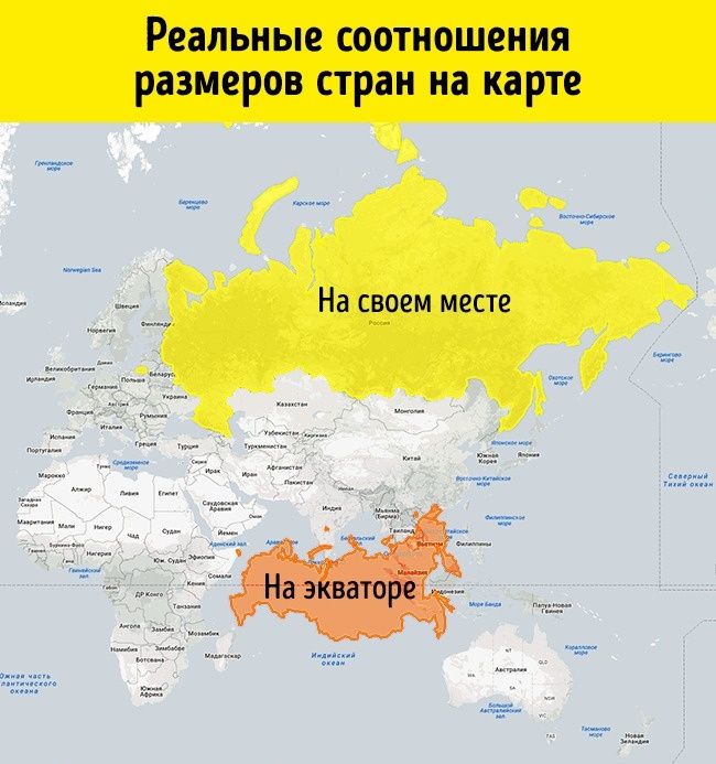 Карта с размерами стран