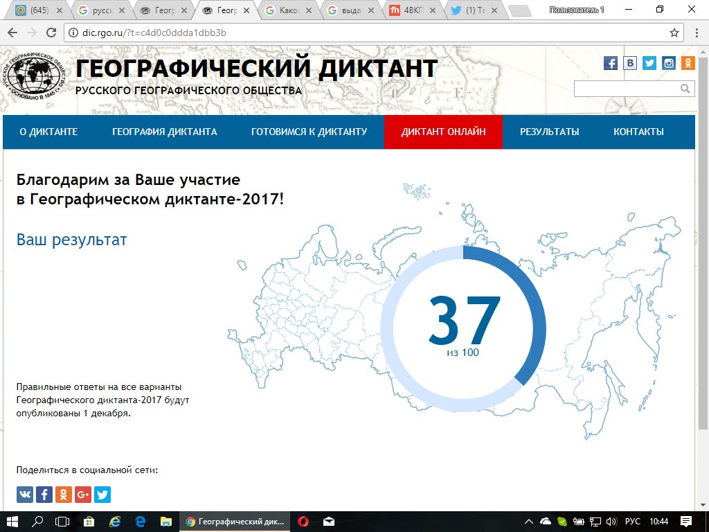 Результаты географического диктанта
