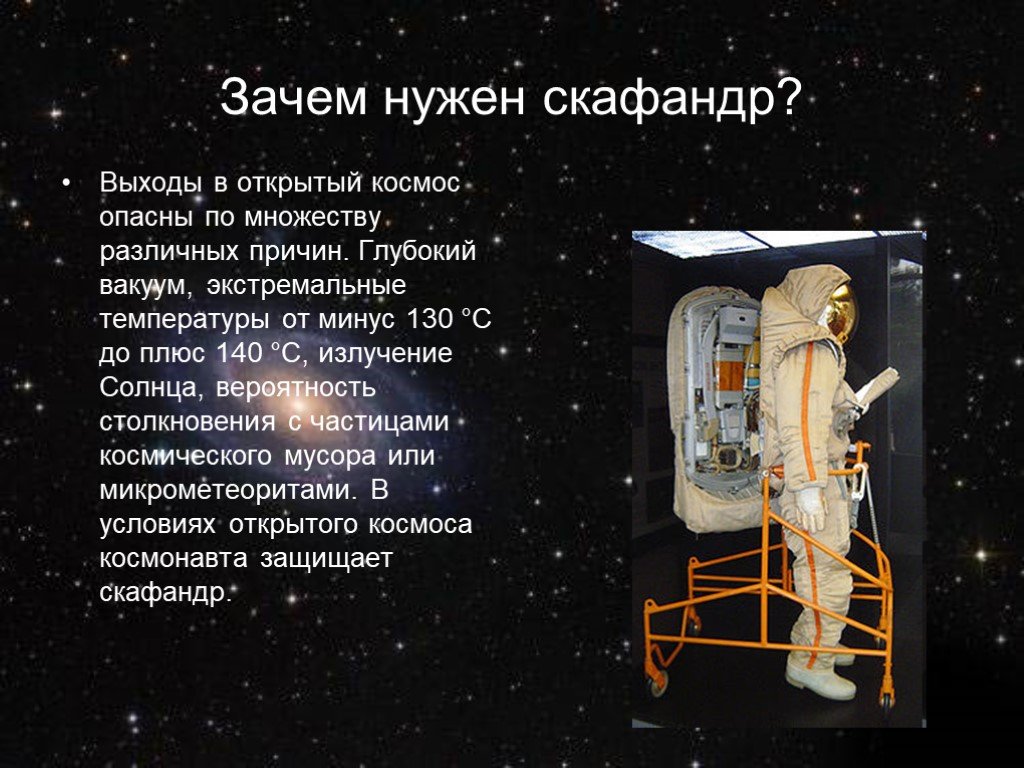 Зачем скафандр. Зачем космонавту нужен скафандр. Одежда Космонавта презентация. Скафандр Космонавта презентация для детей. Слайд скафандр.