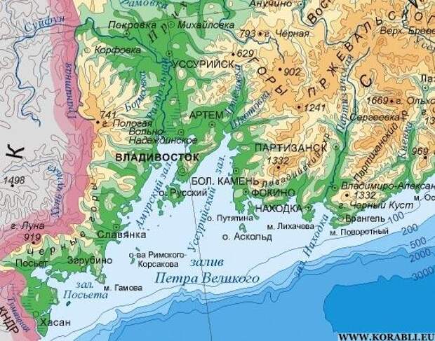 В какой части страны находится владивосток. Залив Петра Великого на карте России. Залив Петра Великого Приморский край. Залив Петра Великого на физической карте.