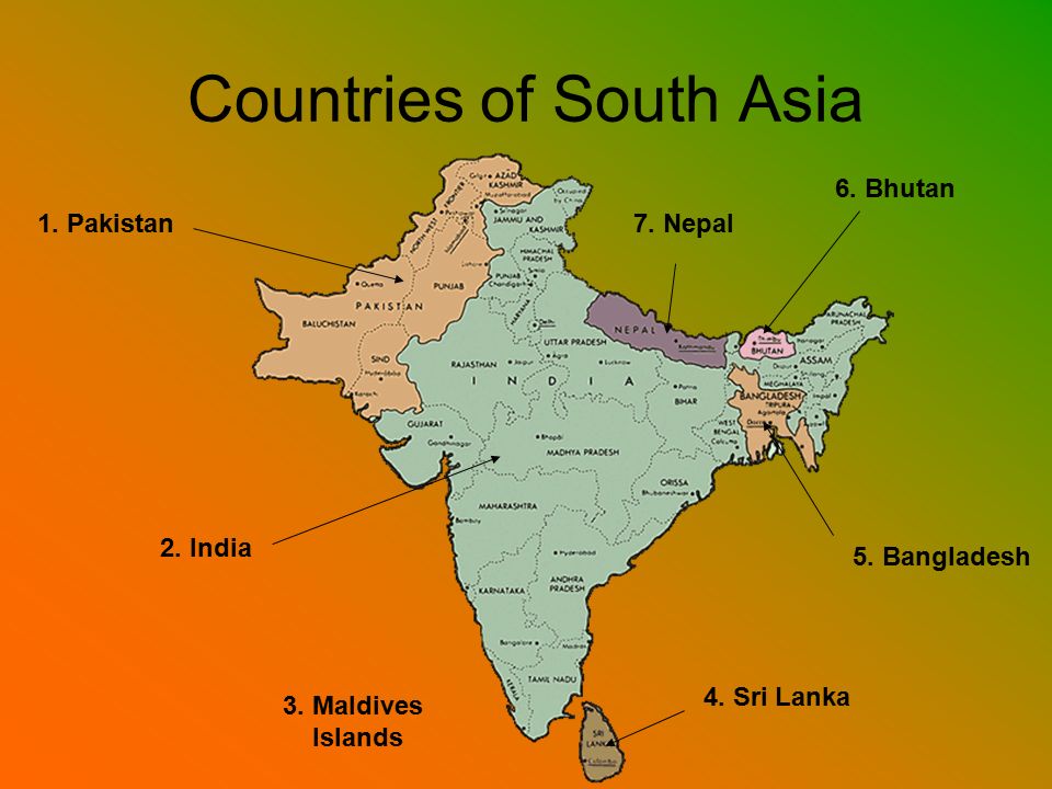 Пакистан шри ланка. Страны Южной Азии. Южная Азия на карте. Южная Азия Индия. Государства Южной Азии.