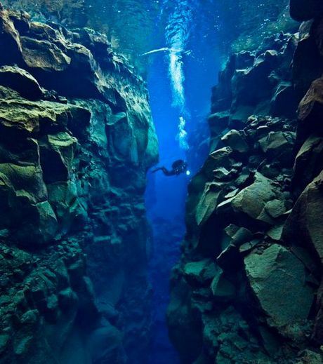 The Silfra rift That Separates Betweens Two Continents And Two Tectonic Plates