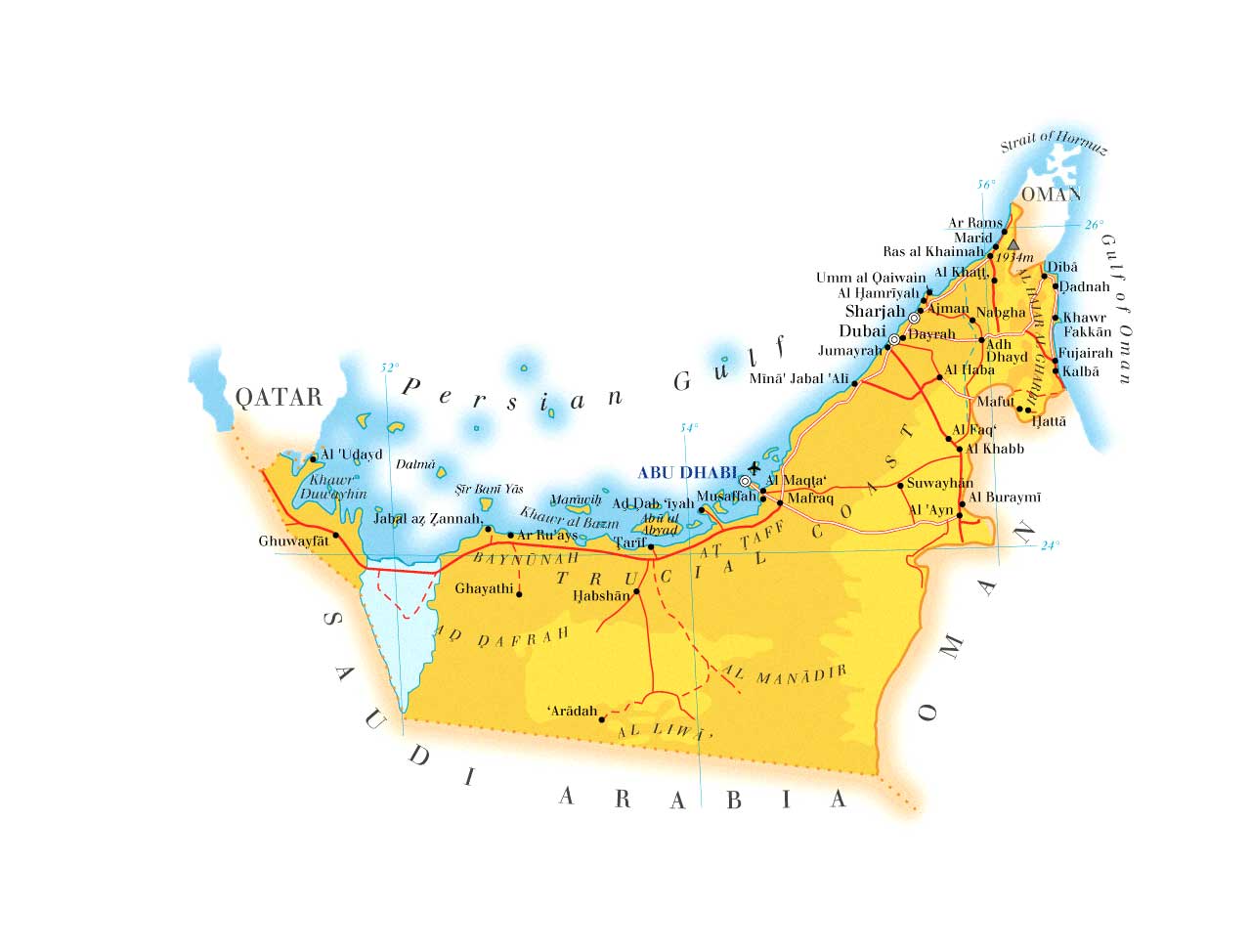 Объединенные арабские на английском. Карта ОАЭ С Эмиратами на карте. Объединённые арабские эмираты ОАЭ на карте. Рельеф ОАЭ карта. 7 Эмиратов ОАЭ на карте.