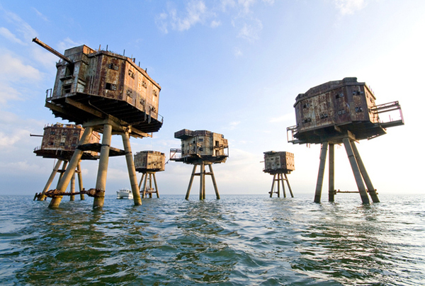 7.) Maunsell Sea Forts (North Sea, England): These were designed to protect England from a potential Nazi invasion during WWII. Today, they stand empty, ghosts guarding the coast (except for the occasional sea bird or vandals).