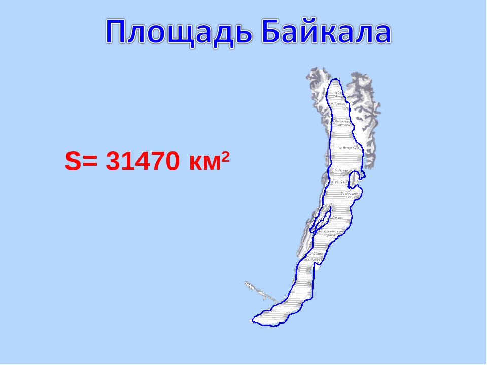 Длина байкала в км. Площадь Байкала. Площадь озера Байкал. Площадь водной поверхности Байкала. Площадь поверхносттбайкала.