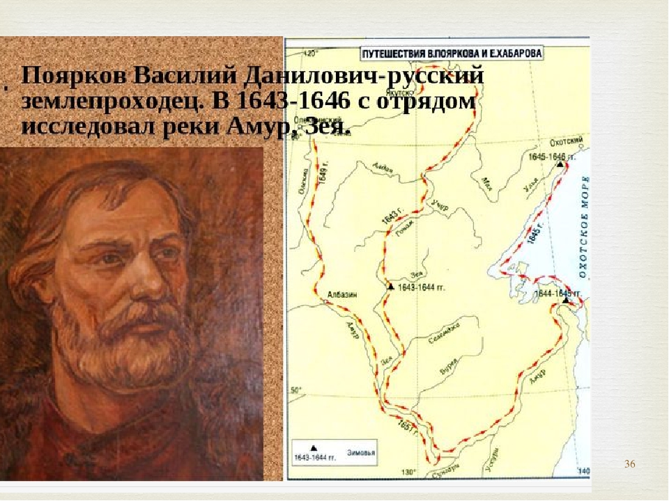Русские первопроходцы 17 века карта. Открытие Василия Пояркова 1643-1646.
