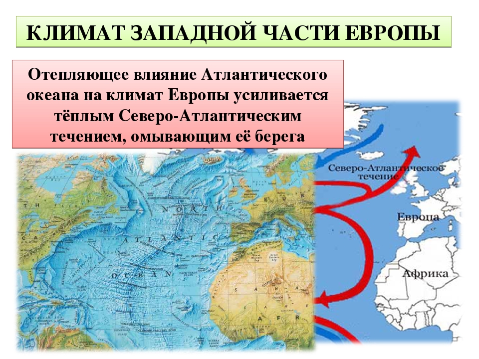Какой климат в восточной европе. Климат Атлантического океана карта. Климат Западной части Европы. Влияние Атлантического океана на климат. Части Атлантического океана.
