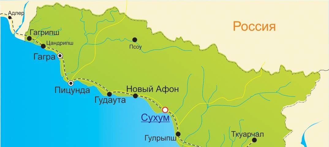 Какие города в абхазии. Карта Адлер Абхазия Сухум. Абхазия Страна на карте. Цандрипш Абхазия на карте. Карта Абхазии побережье черного моря.
