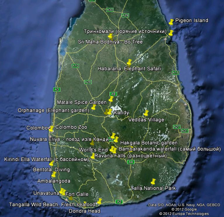 Карта шри ланки с курортами на русском