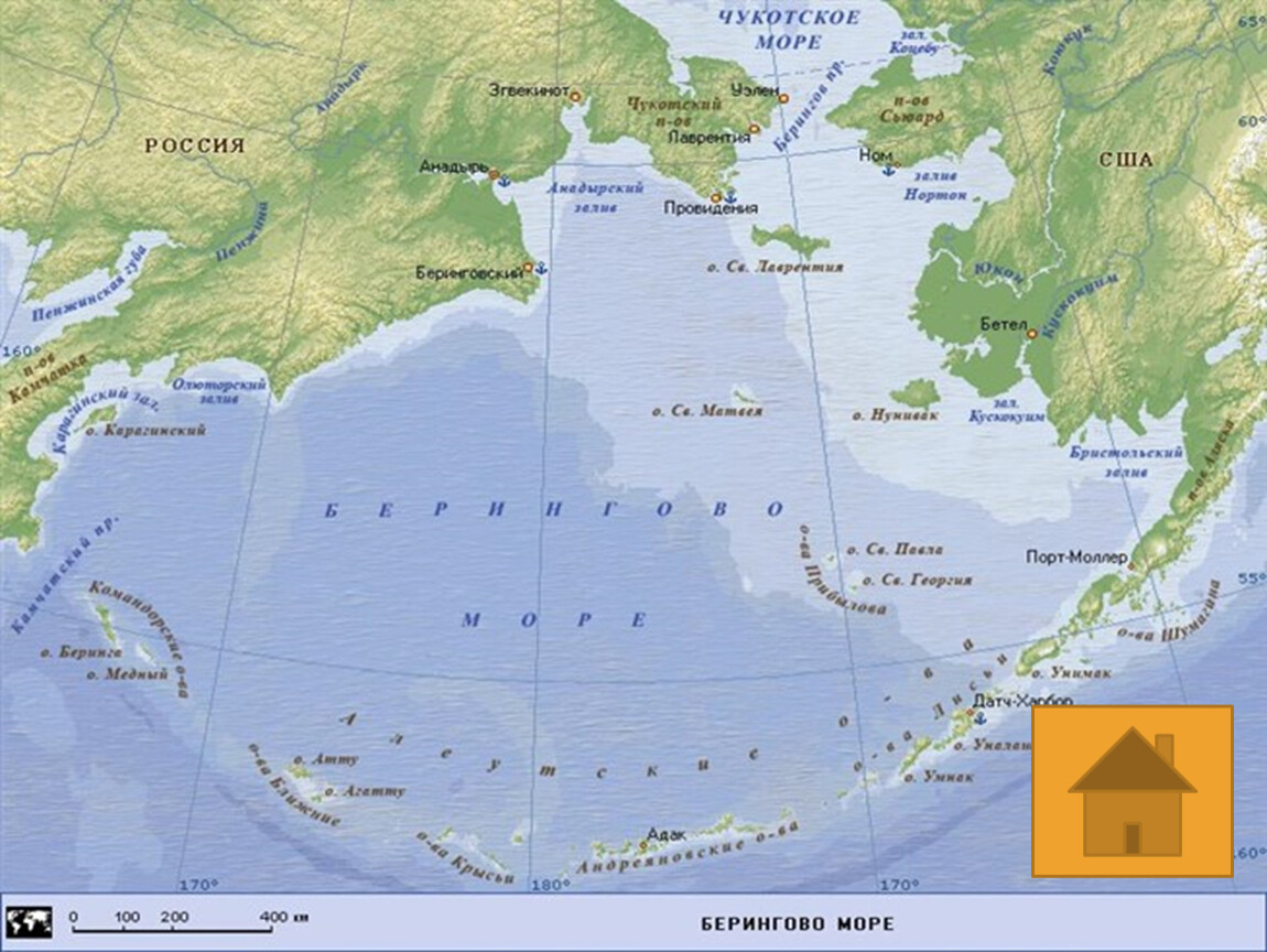 Берингов пролив на карте тихого океана