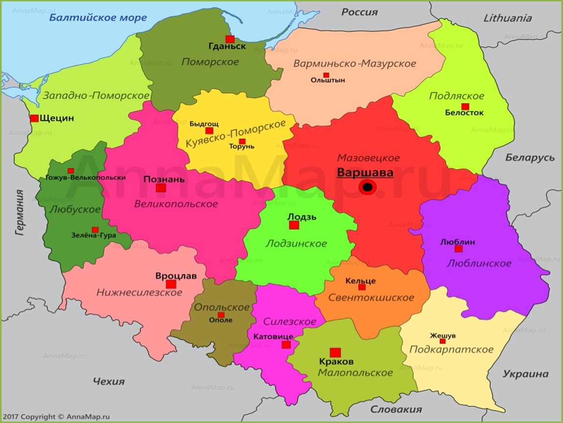 Подробная карта польши на русском язык