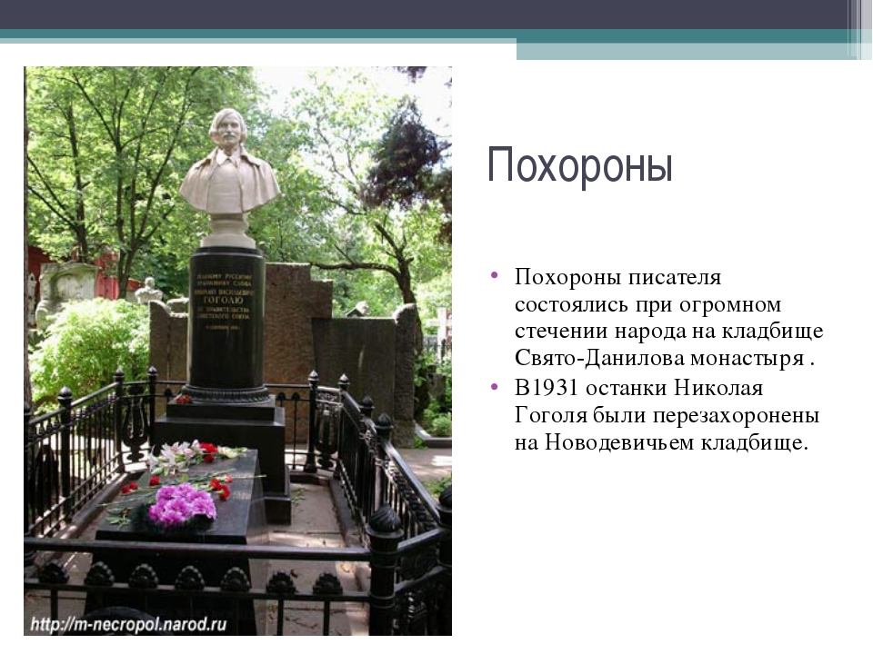Дата смерти писателя. Могила Гоголя на Новодевичьем кладбище. Похороны Гоголя Николая Васильевича.
