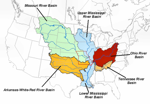 Река миссисипи течет в направлении. Бассейн Миссисипи на карте. Бассейн реки Миссисипи на карте. Mississippi River basin. Река Миссисипи на карте.