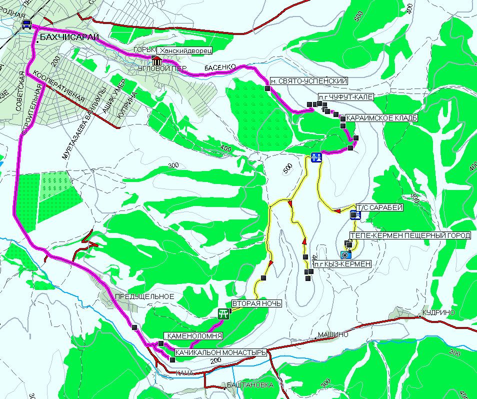 Бахчисарай карта города. Бахчисарай Чуфут-Кале маршрут. Карта Чуфут Кале Бахчисарай. Дорога на Тепе Кермен Бахчисарай. Чуфут Кале маршрут.
