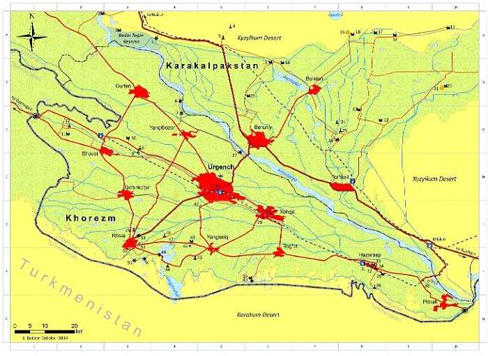 Карта хорезмской области