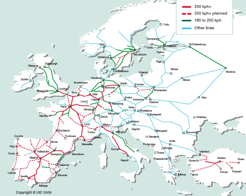 Схема железных дорог европы