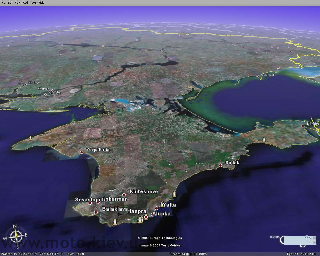 Вид полуострова Крым с верху