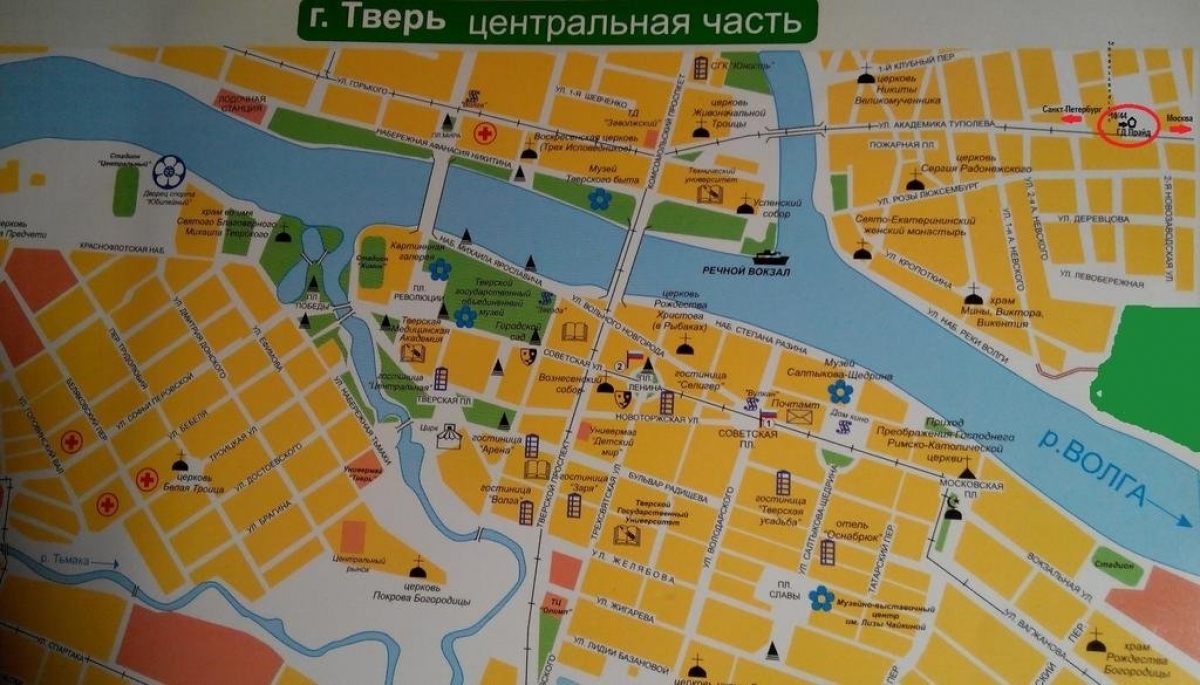 Карта центра семей. Карта центра Твери. Карта центра Твери с улицами. Туристическая карта Твери. Карта Твери с достопримечательностями и отелями.