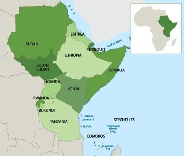 East African countries, east African countries map, list of east African countries