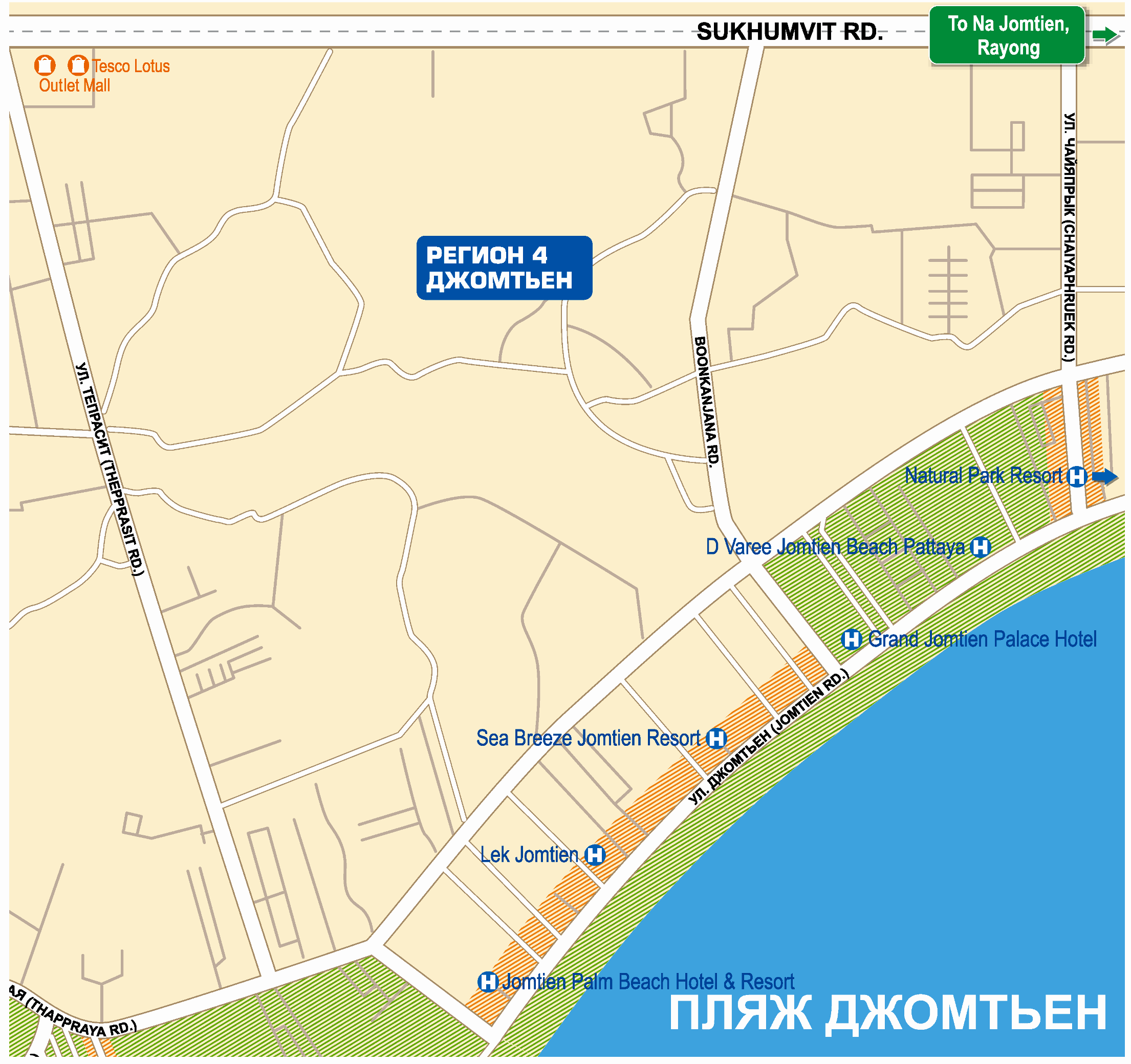 Карта Джомтьена с отелями