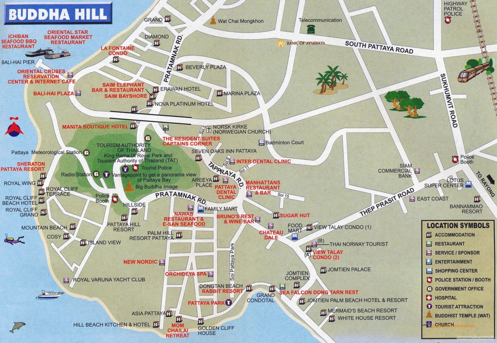 Карта Пратамнака с отелями на русском языке