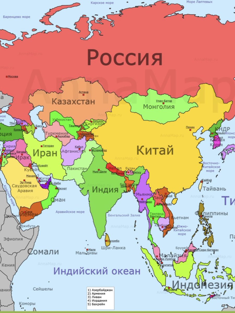 Все страны азии на карте