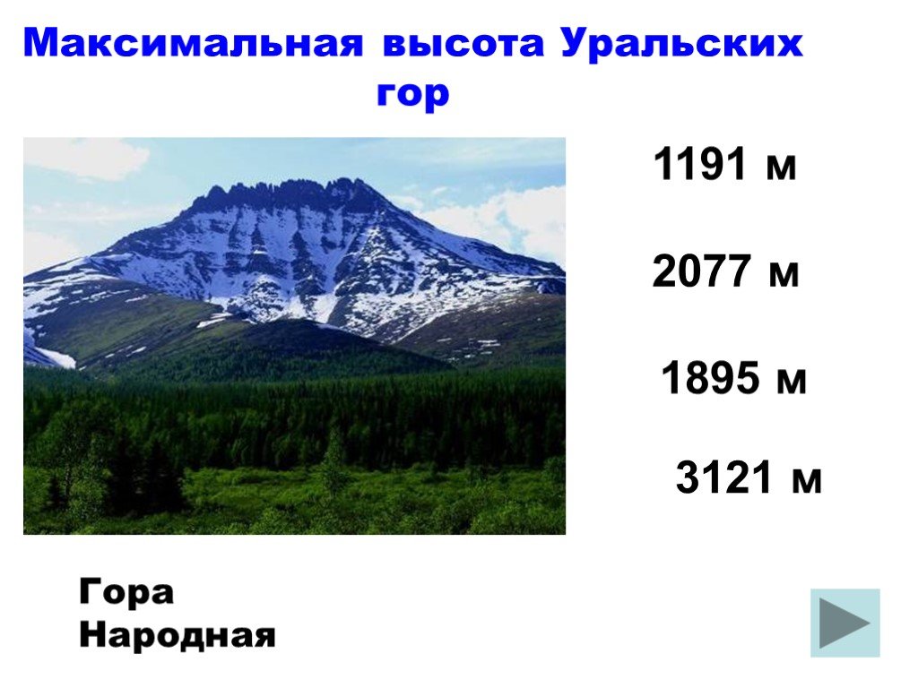 Какая высота горы народной. Высота уральских гор. Максимальная высота уральских гор. Максимальная высота гор. Максимальная высота на Урале.