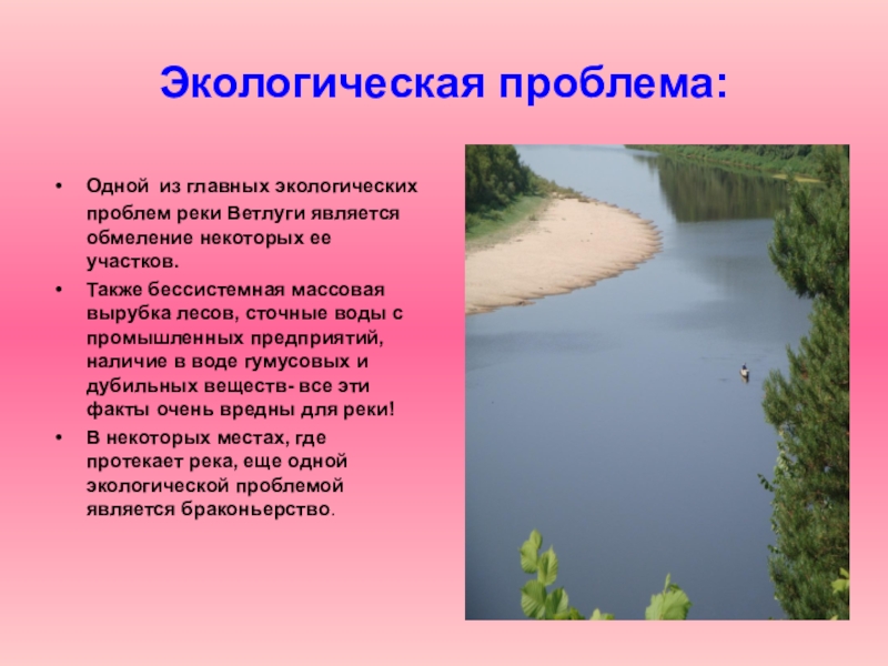 Как деятельность реки влияет на реку. Река Ветлуга презентация. Экологические проблемы реки Лена. Экология реки для презентации. Экологические проблемы Рекок.