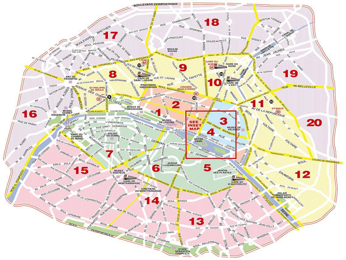 Карта метро парижа с достопримечательностями и метро на русском