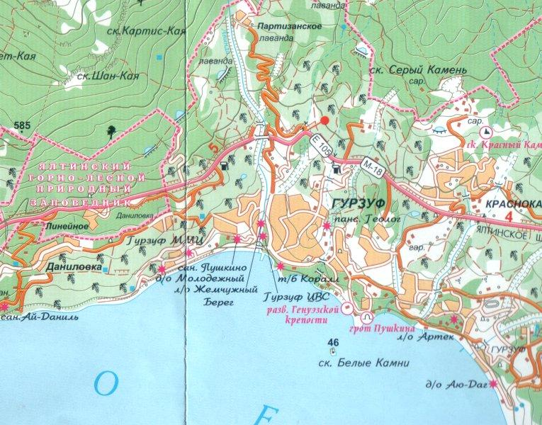 Карта ялты с отелями и пансионатами и гостиницами у моря