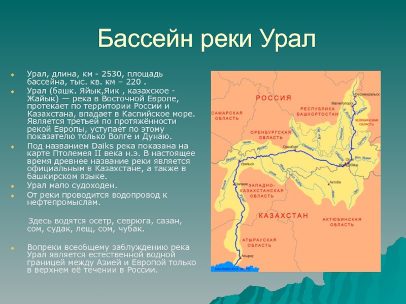 Описание реки урал по плану 7 класс география