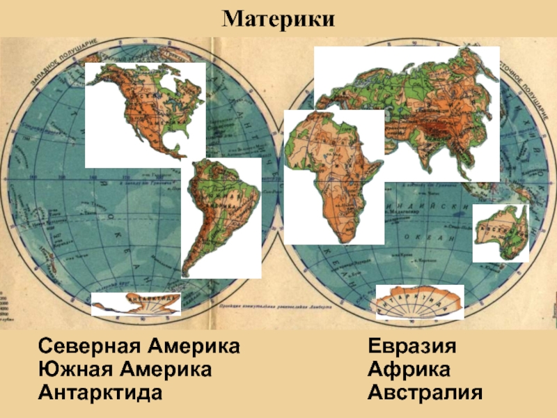 На севере материка располагается. Северные материки. Евразия Африка Северная Америка Южная Америка Австралия Антарктида. Северная Америка на карте полушарий.